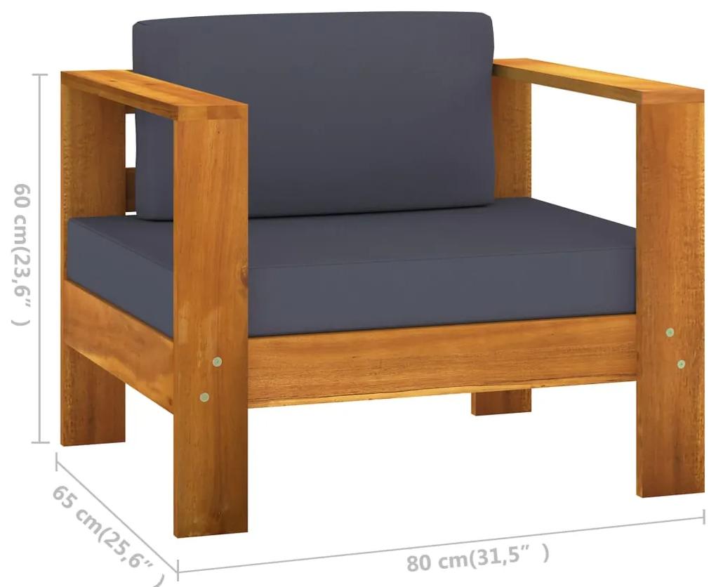 Set mobilier gradina perne gri inchis, 4 piese, lemn acacia Morke gra, 2x fotoliu + banca + masa, 1