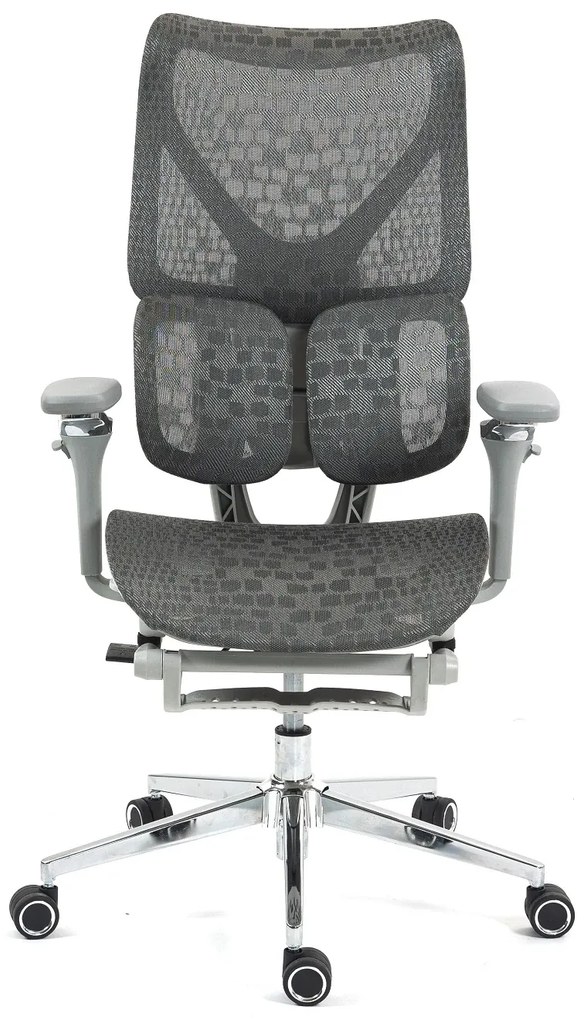 ErgoPro X866 Scaun ergonomic, Sezut Translatie, cotiere 6D, Tetiera 3D, Spătar reglabil pe 5 trepte, Suport lombar 3-Zone, Suport picioare, Baza Metalica, Full Mesh, Gri