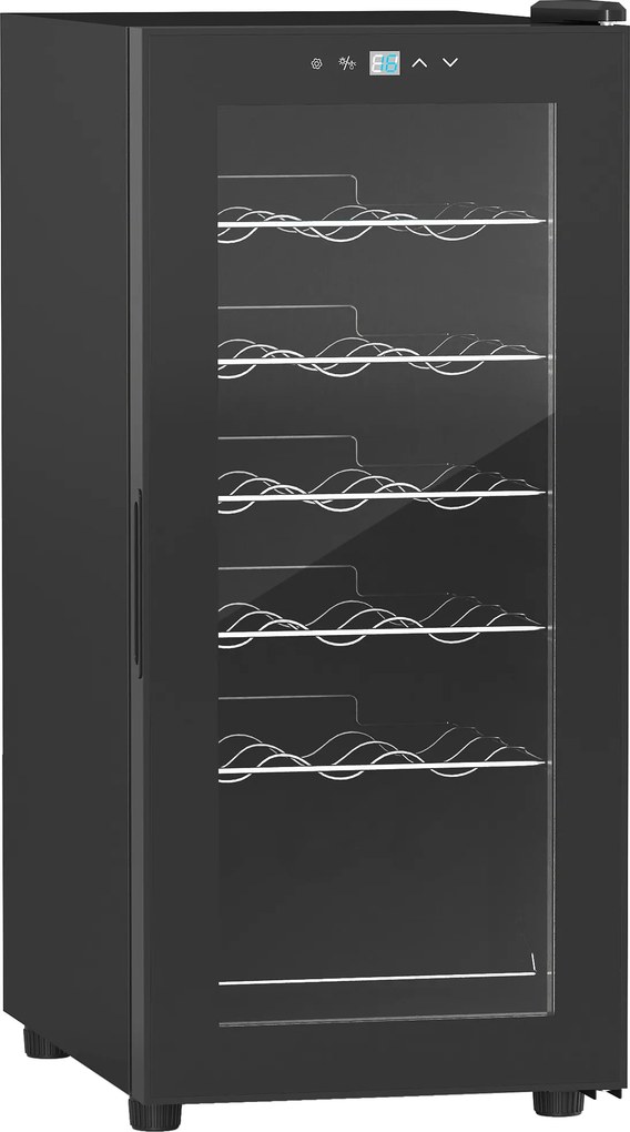 HOMCOM Frigider pentru Vinuri, Frigider de Vin cu Control al Temperaturii, Ecran Tactil Digital și Lumină LED, 18 Sticle, 34.5x45x78 cm, Negru
