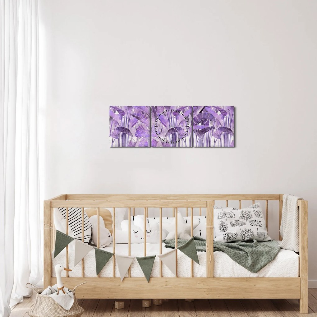 Tablou - Frunze violet în tencuială (cu ceas) (90x30 cm)