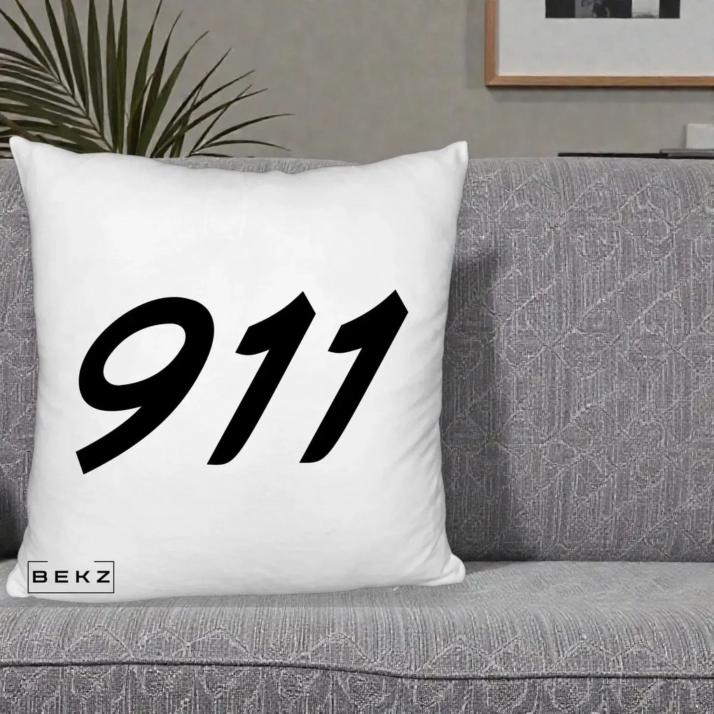 Perna Personalizata 911 Bold, 40x40 cm, Alb Pufos, Husa Detasabila, Perna Inclusa, BEKZ®