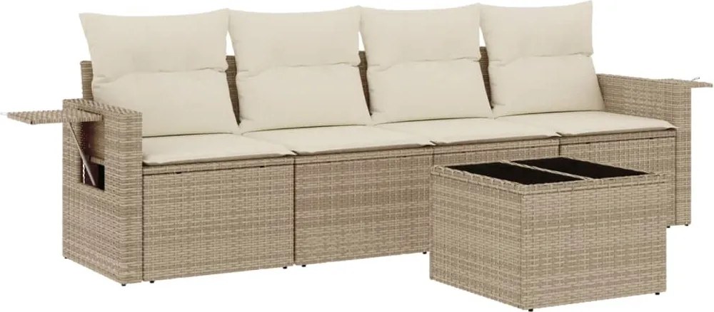vidaXL Set canapele de grădină cu perne, 5 piese, bej, poliratan