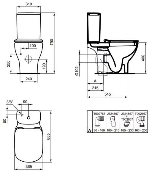 Rezervor pe vas wc Ideal Standard Tesi negru mat cu alimentare inferioara