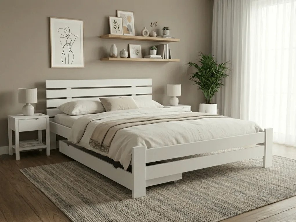 Pat inaltat PARIS 140x200 cm, alb Saltele: Cu saltele Deluxe 10 cm, Somiera pat: Cu lamele drepte