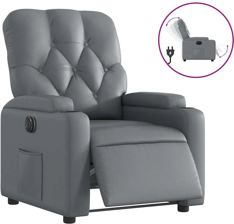 vidaXL Fotoliu rabatabil electric, gri, piele ecologică