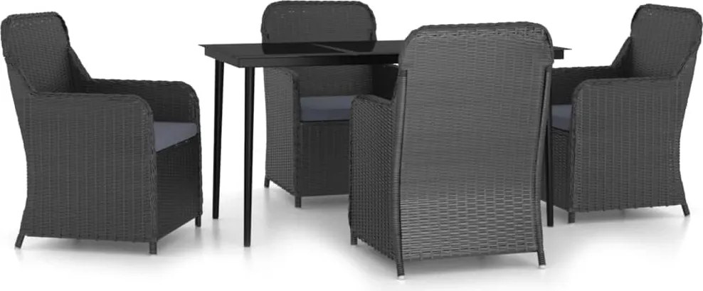vidaXL Set masă pentru grădină, 5 piese, cu perne, negru