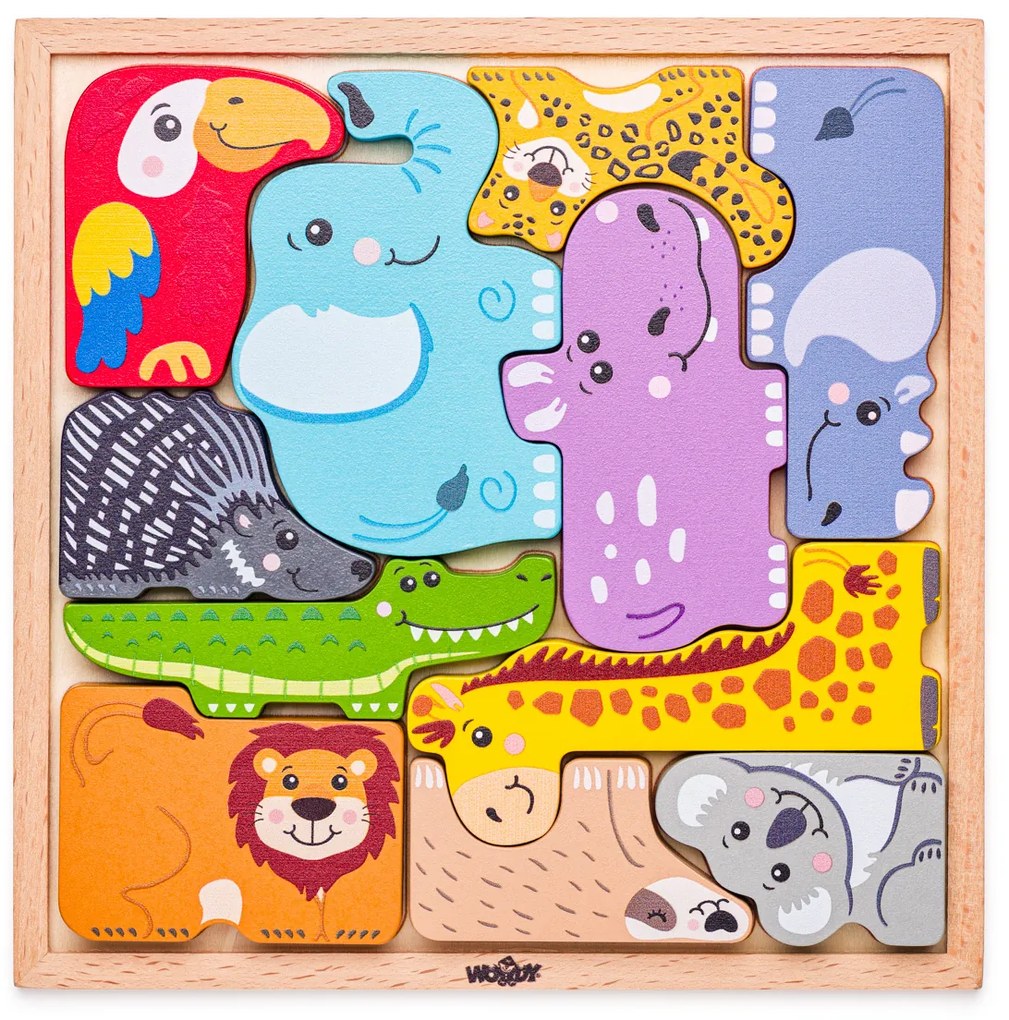 Puzzle pe placă Woody Animale