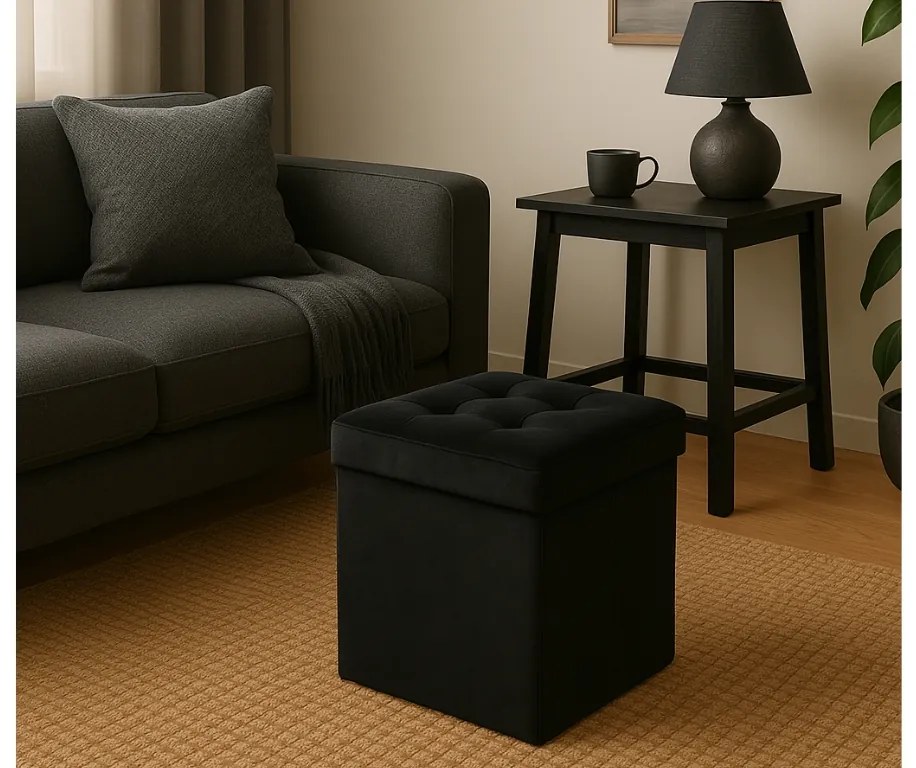 Taburet pliabil negru ZAREX VELVET L