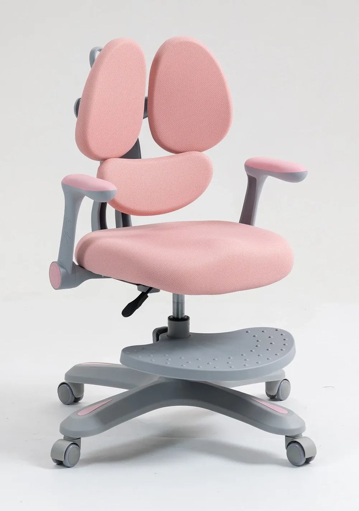 RIKKY Scaun ergonomic pentru copii, spatar si suport lombar reglabile, huse detasabile, suport picioare reglabil, rotativ, Roz