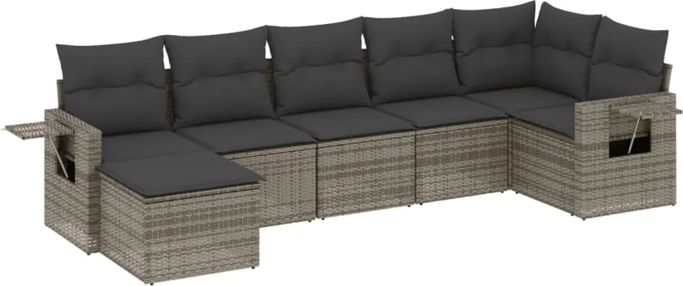 vidaXL Set canapele de grădină, 7 piese, cu perne, gri, poliratan