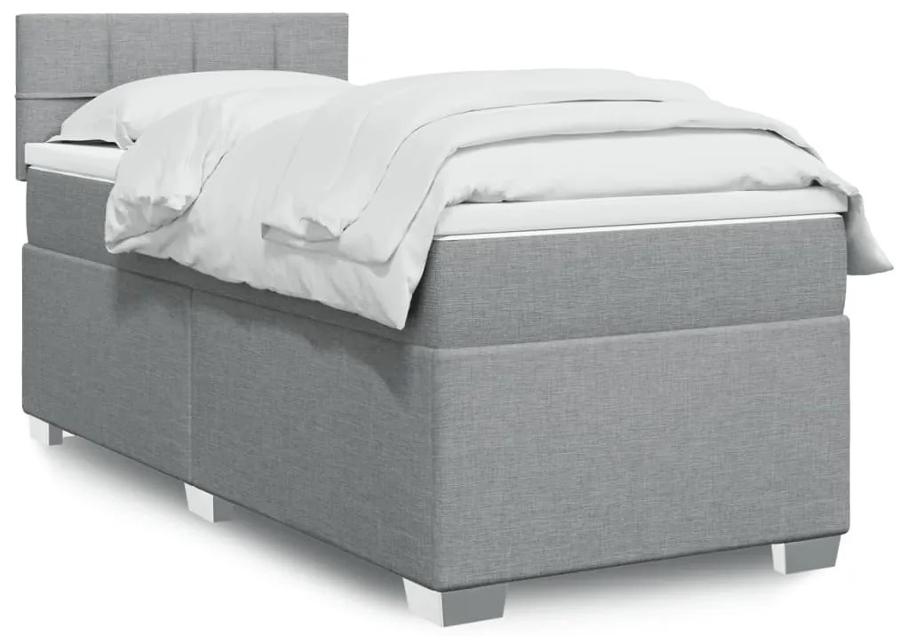 vidaXL Pat box spring cu saltea, gri deschis, 100x200 cm, textil