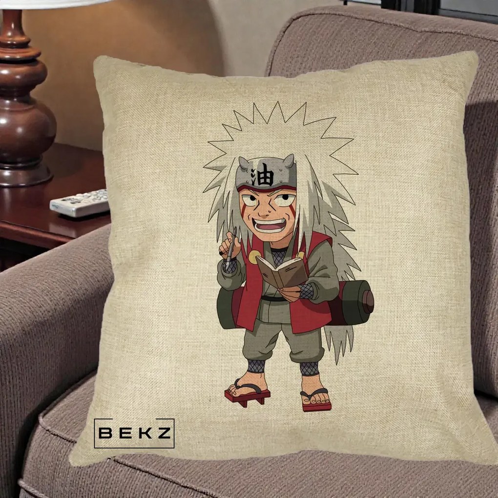 Perna Personalizata Naruto Jiraiya Sensei Chibi, 40x40 cm, Crem, Husa Detasabila, Perna Inclusa, BEKZ®