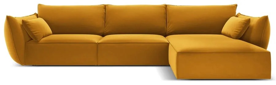 Colțar galben muștar cu tapițerie din catifea (cu colț pe partea dreaptă, cu șezlong) Vanda – Mazzini Sofas