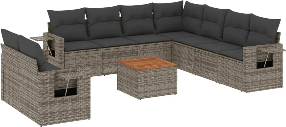 vidaXL Set mobilier de grădină cu perne, 10 piese, gri, poliratan