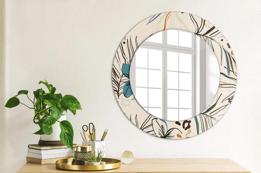 Oglinda rotunda rama cu imprimeu Flori cu un model de junglă