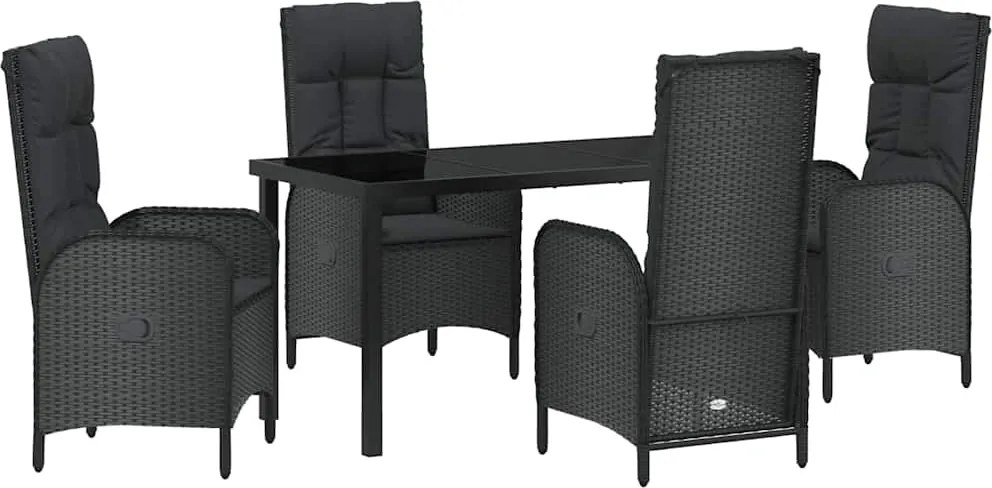 vidaXL Set de masă pentru grădină cu pernă 5 pcs Negru poliratan