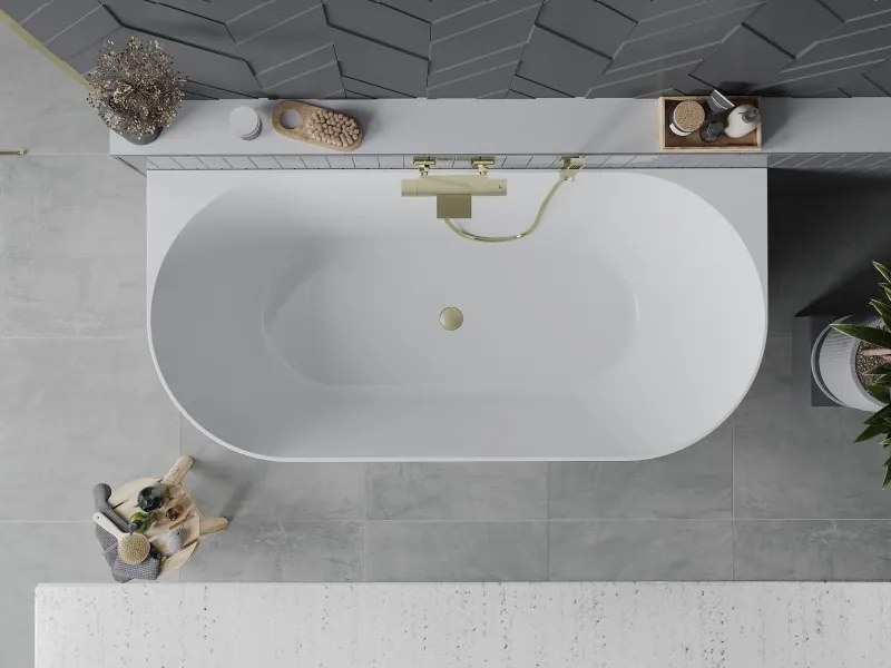Mexen Oval Slim cadă de baie independentă montată pe perete 170 x 80 cm, albă, preaplin auriu periat - 52661708000-55