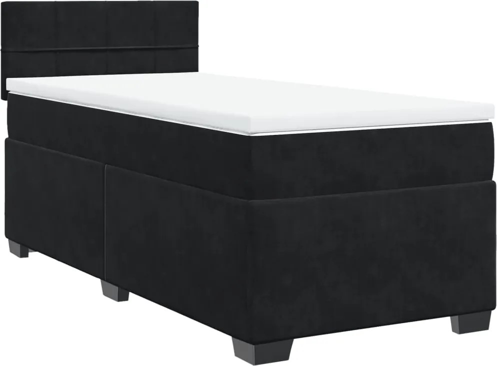 vidaXL Pat box spring cu saltea, negru, 90x200 cm, catifea