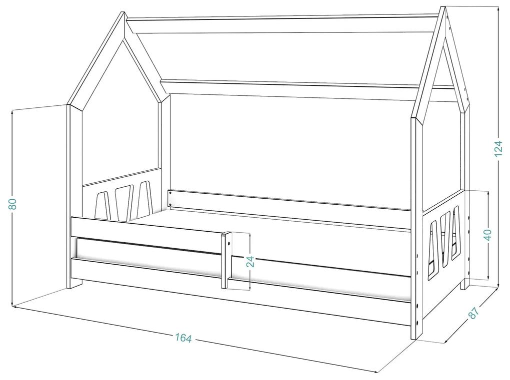 Pat montessori 160x80 căsuță pentru copii Cottage gri D5A cu somieră