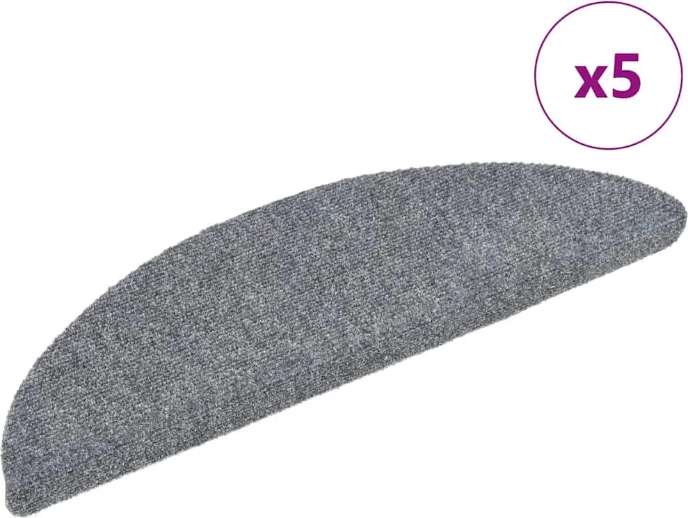 vidaXL Covorașe pentru scări autoadezive, 5 buc., 56x17x3 cm, gri deschis, semirotunde