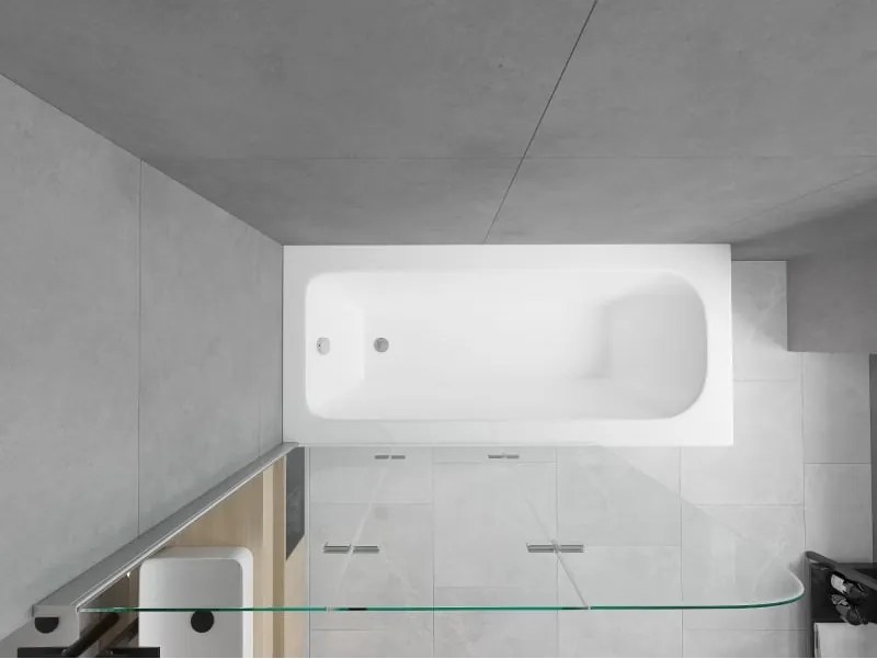 Mexen Vega cadă dreptunghiulară 160 x 70 cm cu carcasă și paravan în 3 secțiuni de 120 cm, transparentă, crom