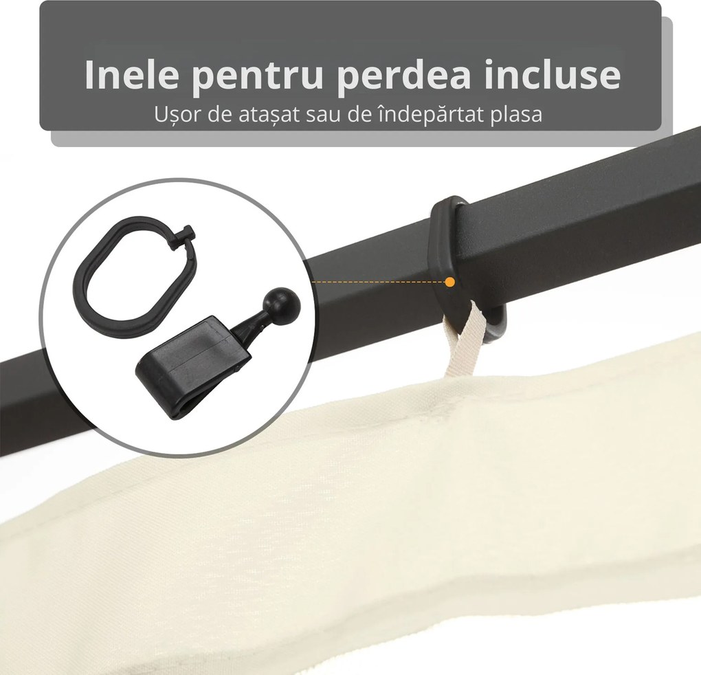 Outsunny Plasă Anti-Țânțari pentru Foișor, Perdele Universale cu Balamale, 352x207cm, Negru și Bej | Aosom Romania