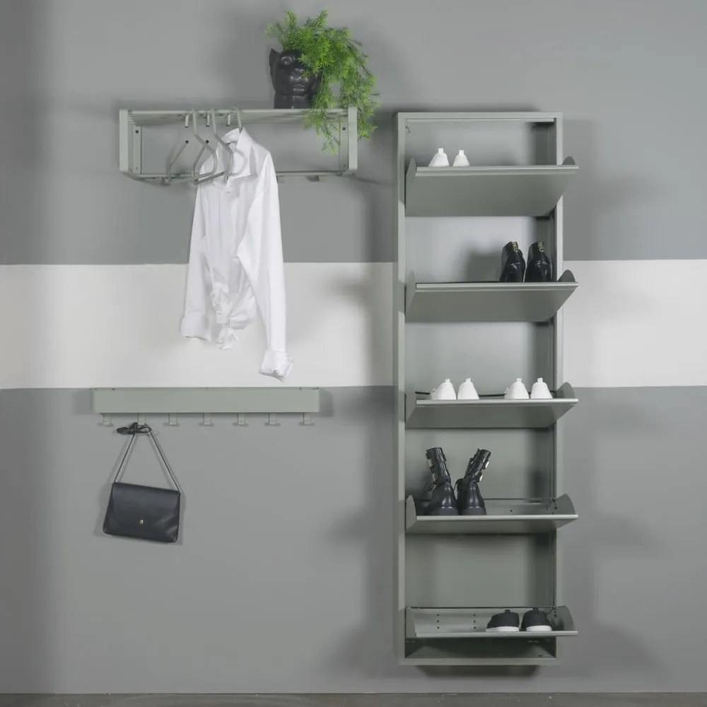 Pantofar verde prăfuit cu deschidere înclinată din metal 50x169x15 cm Billy – Spinder Design