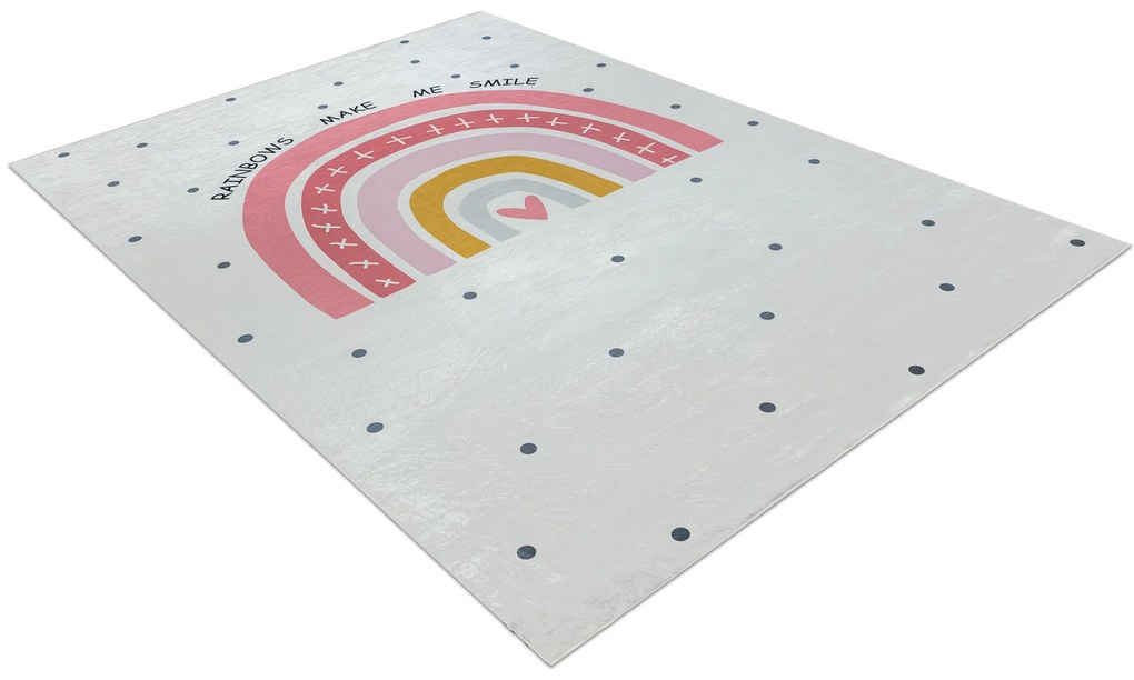 BAMBINO 47810 covor lavabil Curcubeu, puncte pentru copii anti-alunecare - alb / roz