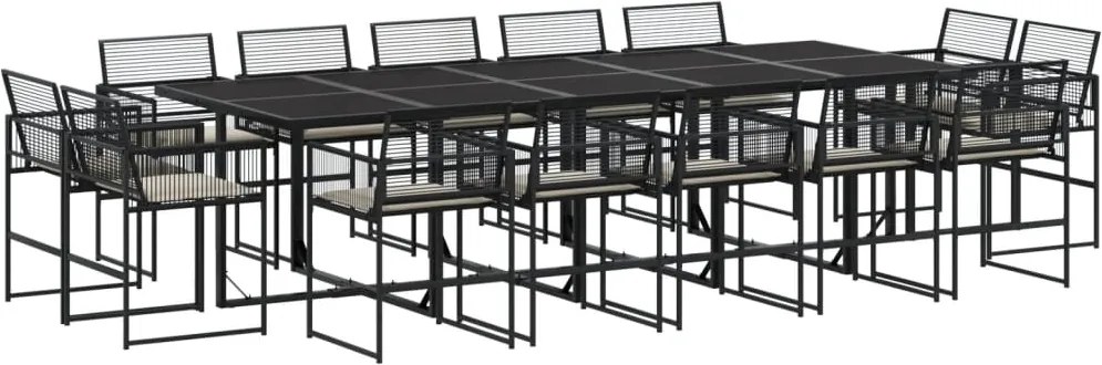 vidaXL Set mobilier de grădină cu perne, 15 piese, negru, poliratan