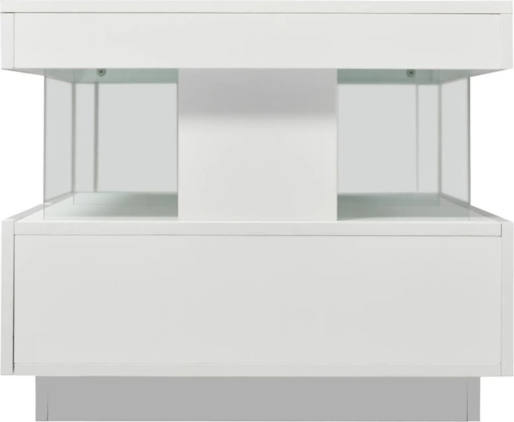 Masă de cafea modernă cu finisaj lucios, iluminare LED, 2 sertare, 100x60x49,5 cm, Alb