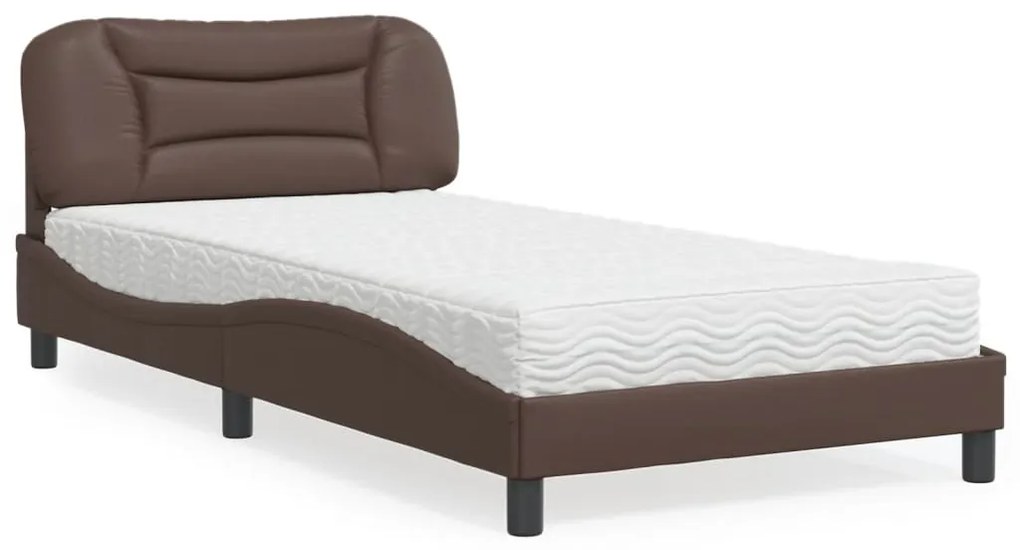 vidaXL Pat cu saltea, maro, 100x200 cm, piele ecologică