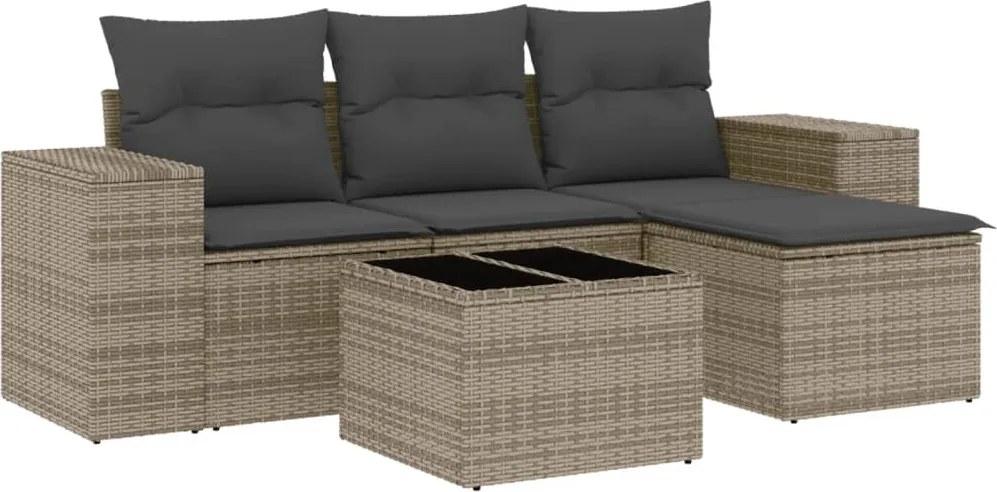 vidaXL Set canapea de grădină cu perne, 5 piese, gri, poliratan