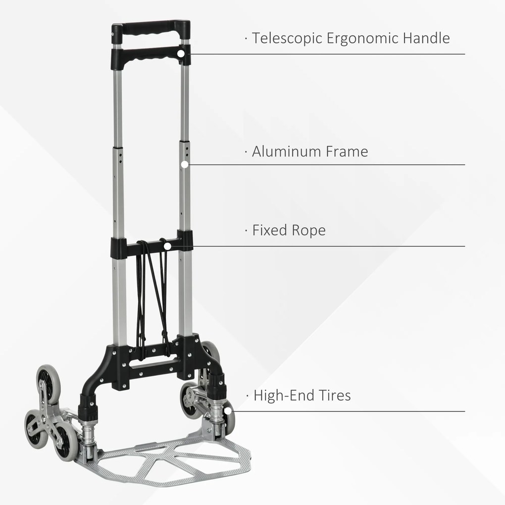 Durhand Carucior pentru Pachete Pliabil in Aluminiu cu 6 Roti pentru Scari Incarcare Max 70kg | Aosom Romania