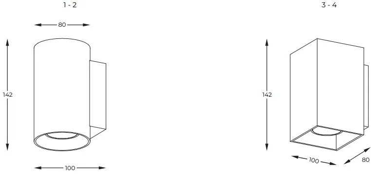 Aplica up/down SANDY WL SQUARE, negru