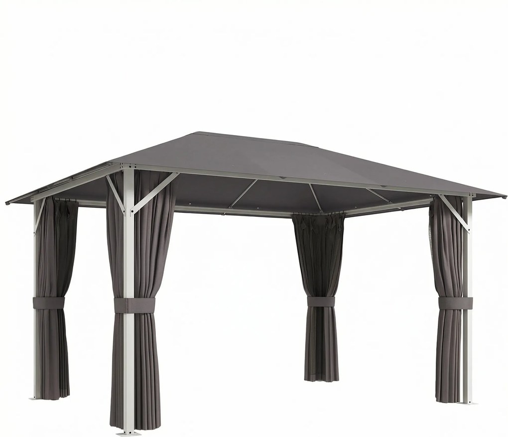 Outsunny Pavilion cca. 4x3 m Rezistent la apă Stabil Rezistent la iarnă Pavilion de grădină cu plasă anti-țânțari 4 părți laterale Ventilație Orificii de drenaj | Aosom Romania