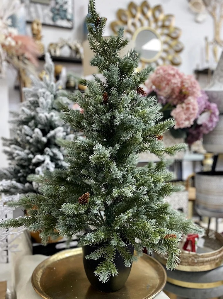 Brad verde artificial cu conuri ROYAL in ghiveci, 90cm