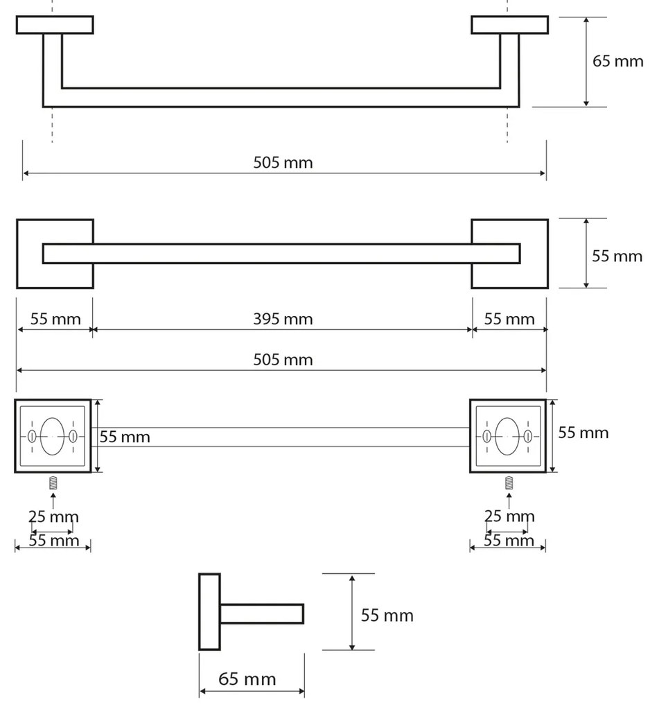 SAPHO XQ402 X-Square suport pentru prosoape 50 cm,argintiu