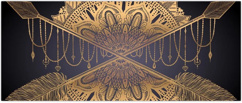 Tablou - Mandala aurie cu săgeți (120x50 cm)