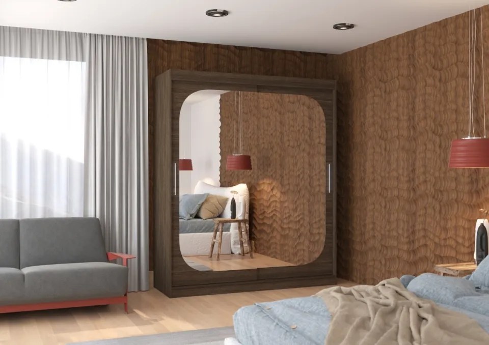 Dulap cu usi glisante si oglinda, 180x215 cm, Arizona, ADRK Furniture (Culoare: Ciocolata)