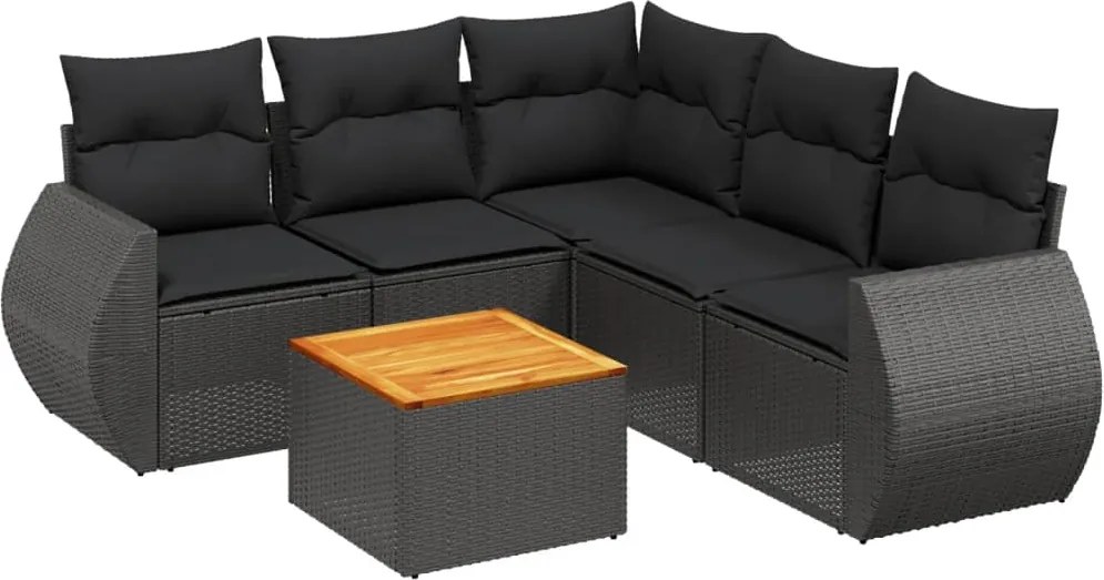 vidaXL Set mobilier de grădină cu perne, 6 piese, negru, poliratan