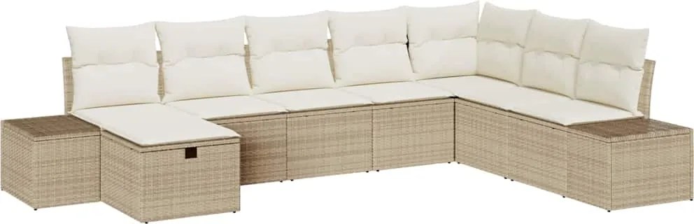 vidaXL Set de canapele pentru grădină cu pernă 8 pcs Bej Rattan poli