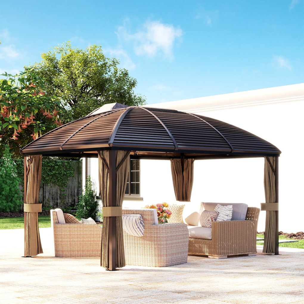 Outsunny Pavilion de grădină, cort petrecere, cort festiv, 4 x panouri laterale duble, impermeabil, 2 cârlige pentru felinare, aprox. 4 x 3 x 2,8 m, maro | Aosom Romania