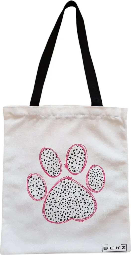 Sacosa de Panza pentru Cumparaturi, Geanta Tote, model Paw, Cu fermoar, 38x34.5 cm, Alba, BEKZ®