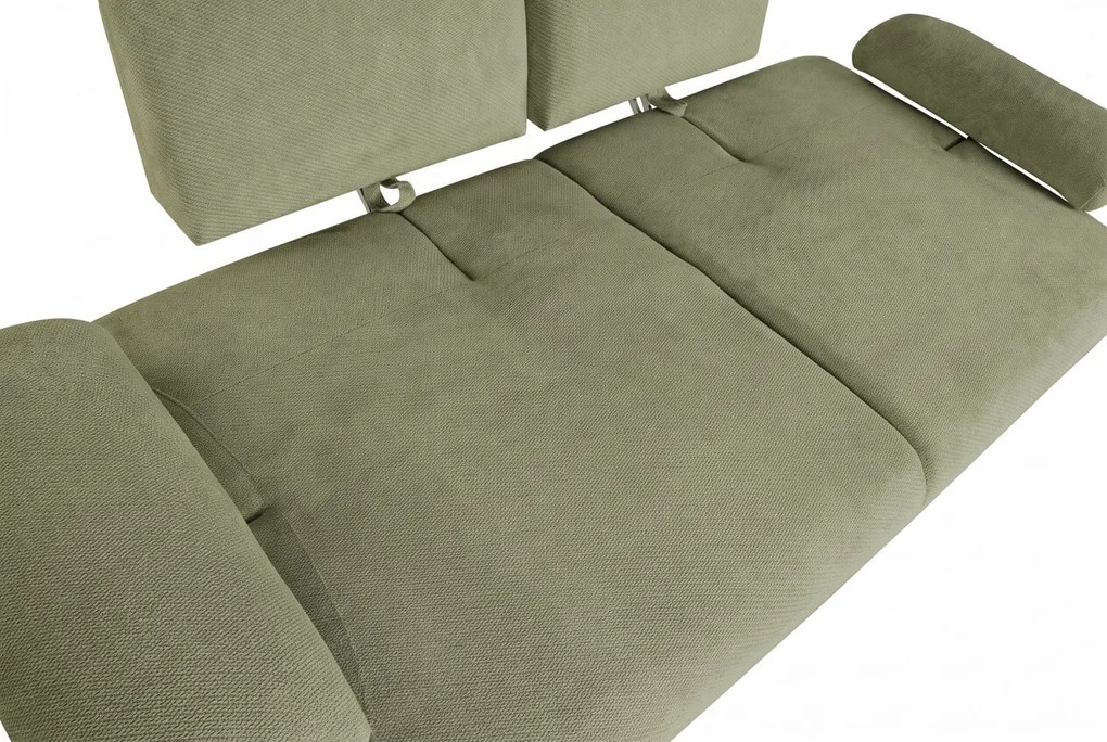 Canapea extensibilă cu 3 locuri din bumbac, verde, spătar rabatabil, picioare sferice din lemn, material rezistent la pete, 95 x 245 x 125 cm,