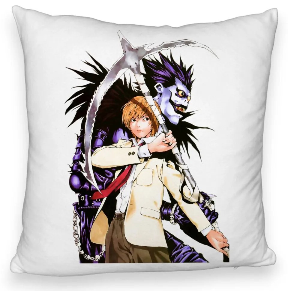 Perna Decorativa Fluffy cu Deathnote 1, 40x40 cm, Alba, Husa Detasabila, Burduf