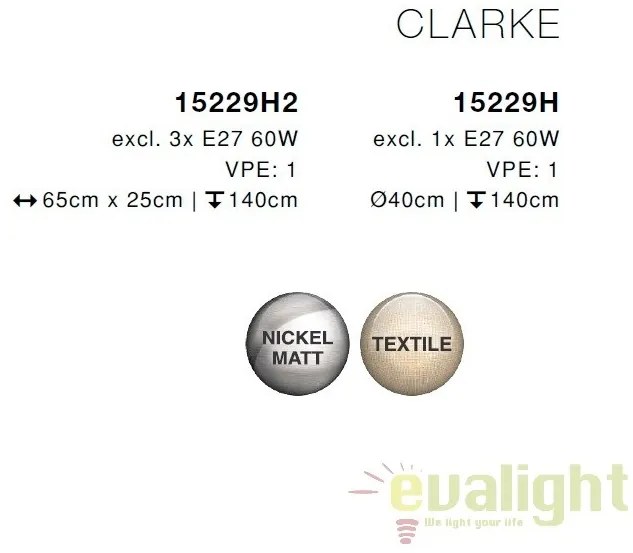 Lustra eleganta cu abajur din tesatura negru cu auriu, CLARKE 40cm 15229H GL