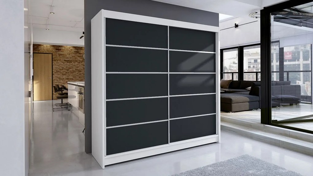 Dulap cu uși glisante Bastian IV (alb + negru) (fără iluminare). Promo -17%. 1059147