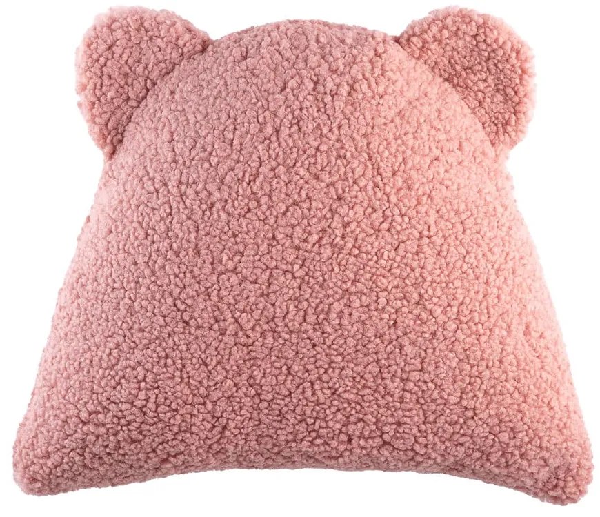 Pernă decorativă pentru copii roz cu tapițerie din țesătură bouclé Bear – Wigiwama