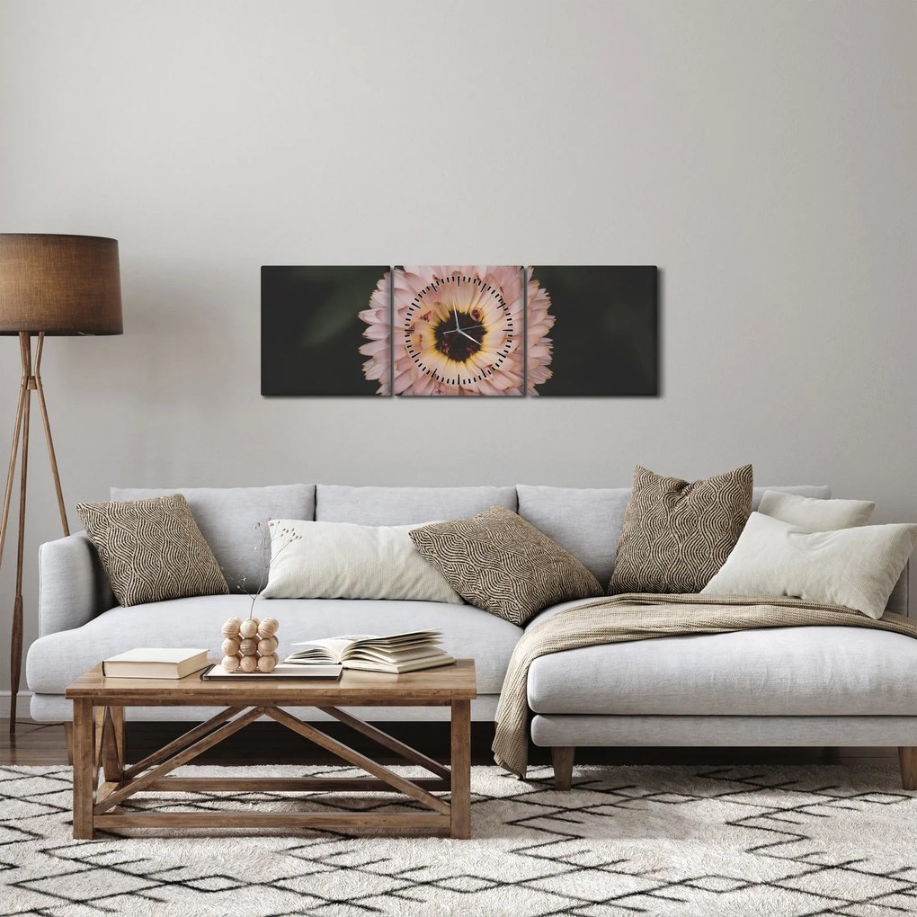 Tablou cu floare portocalie (cu ceas) (90x30 cm)