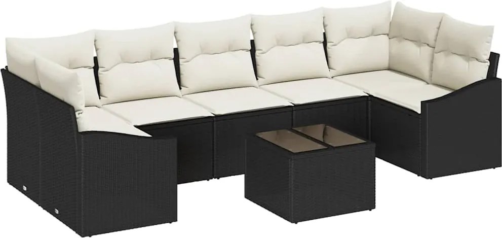 vidaXL Set de canapea cu pernă 8 pcs Negru și Crem poliratan